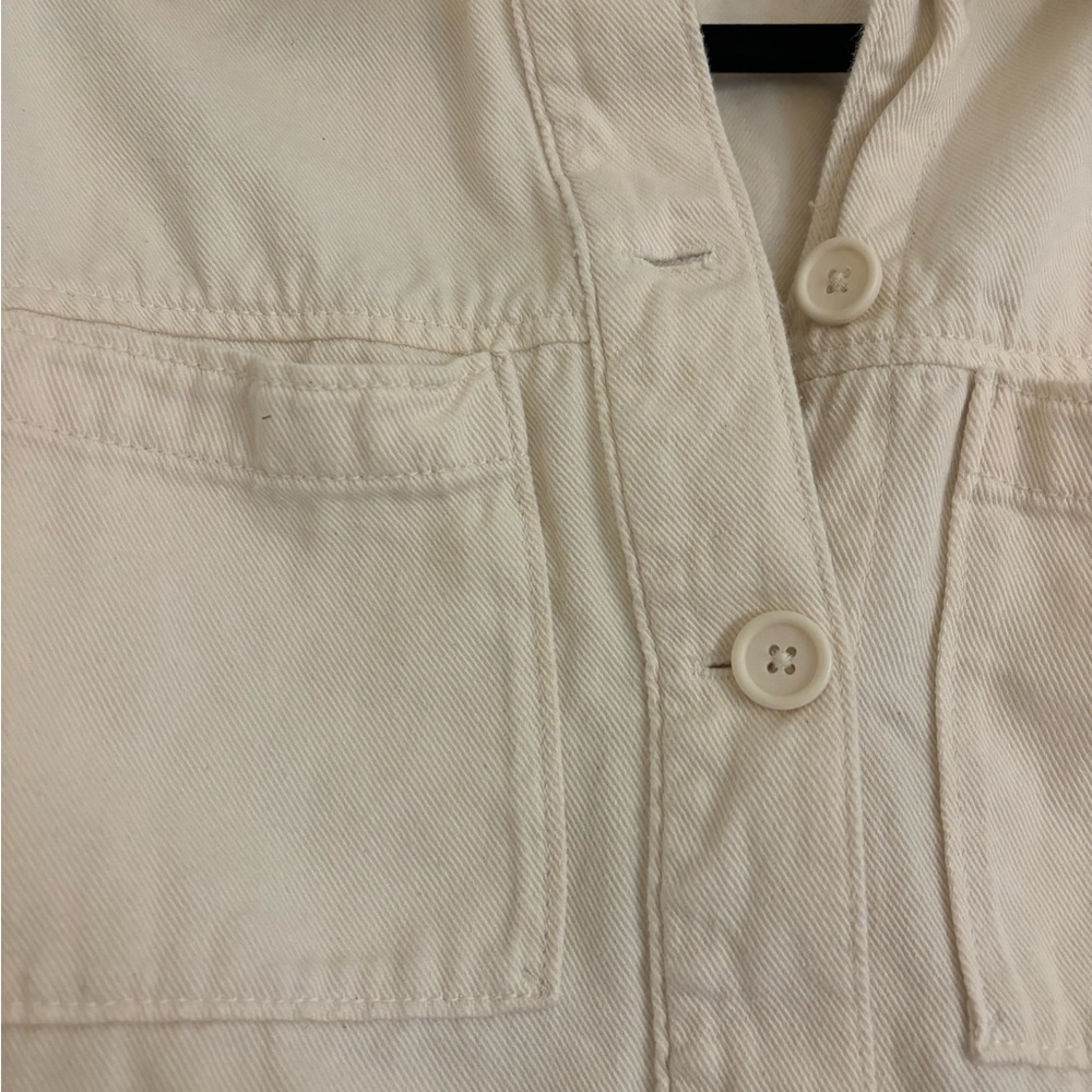 Cream Cropped Denim Jacket - Picture 2 of 6